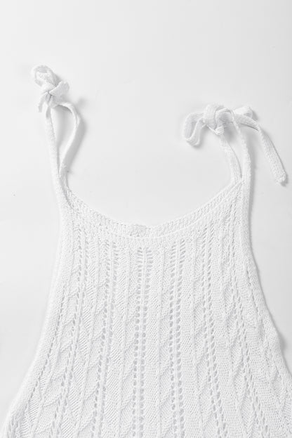 White Tie Straps Wave Stripes Textured Eyelet Knitted Vest