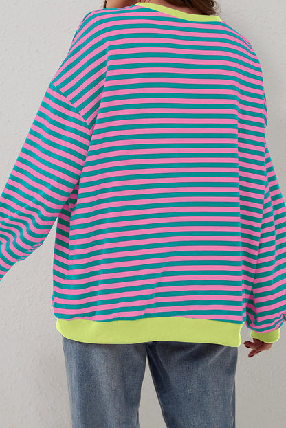 Groen gestreept oversized sweatshirt met contrasterende rand