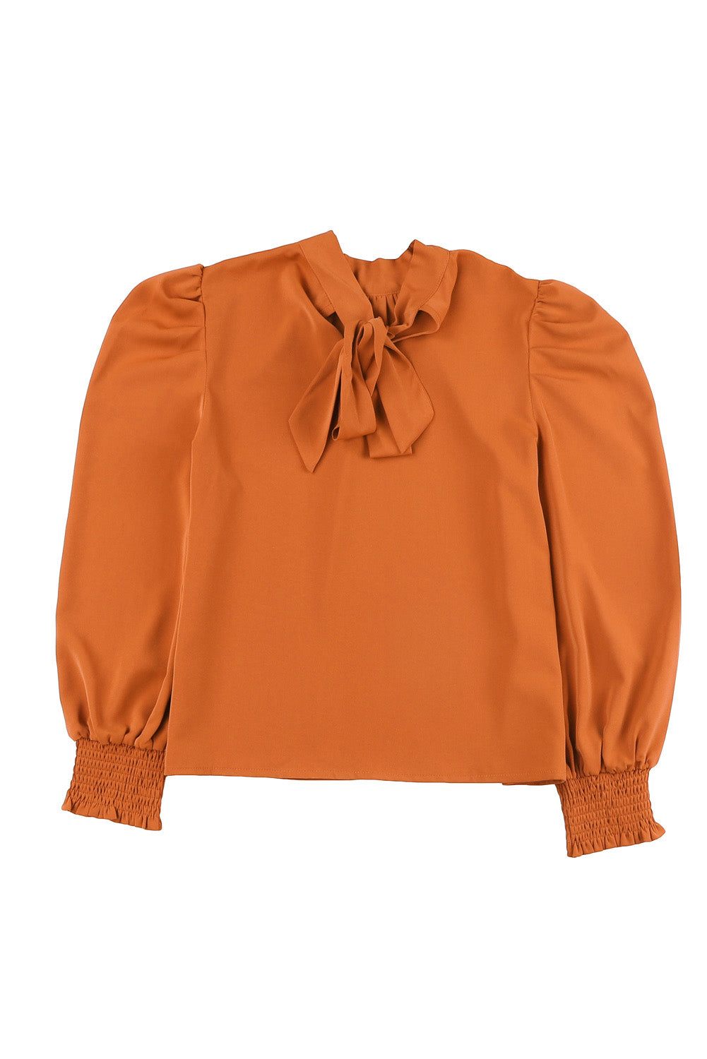 Orange Long Bubble Sleeve Mock Neck Chiffon Blouse