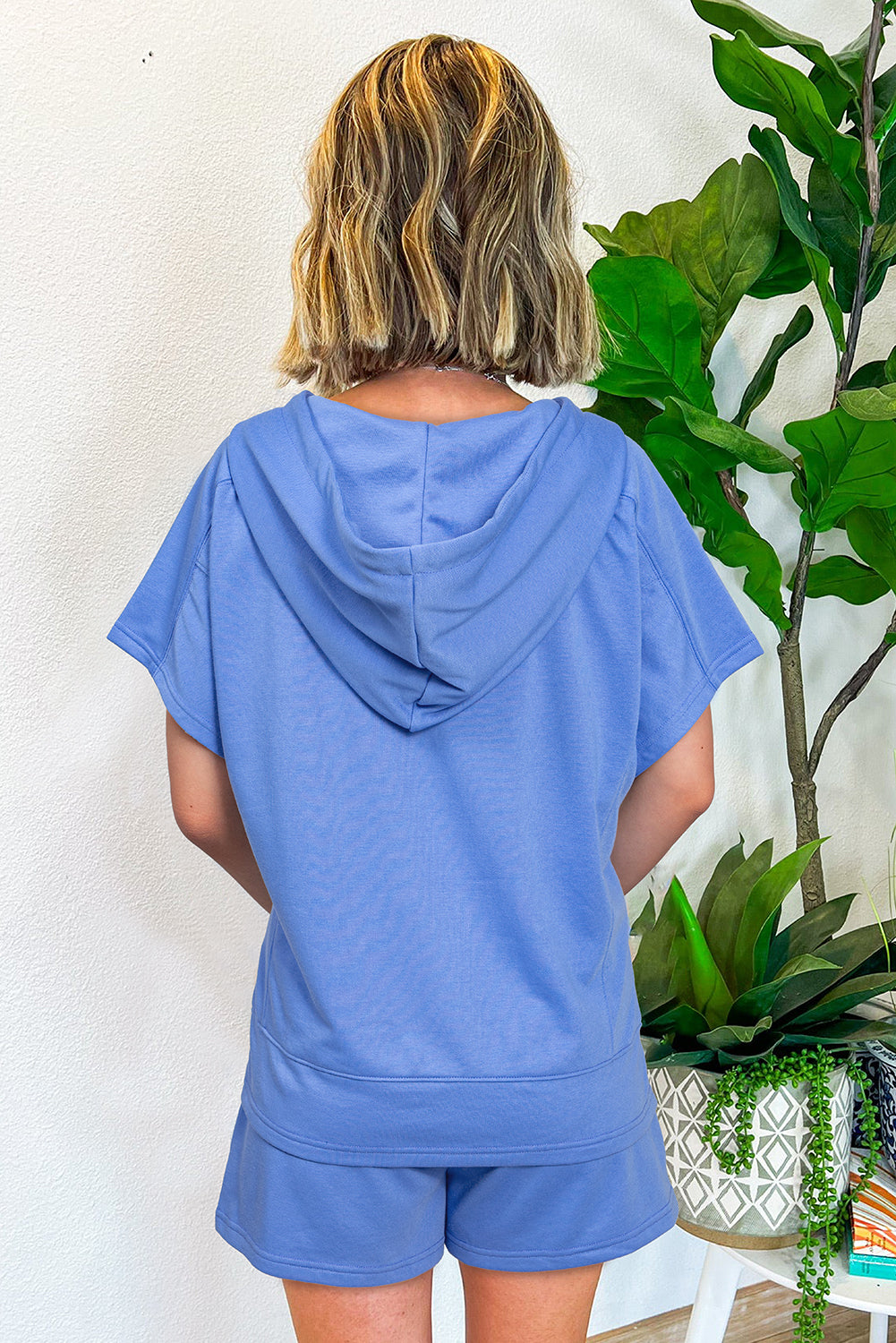 Sky Blue casual ritssluiting met korte mouwen en shorts set