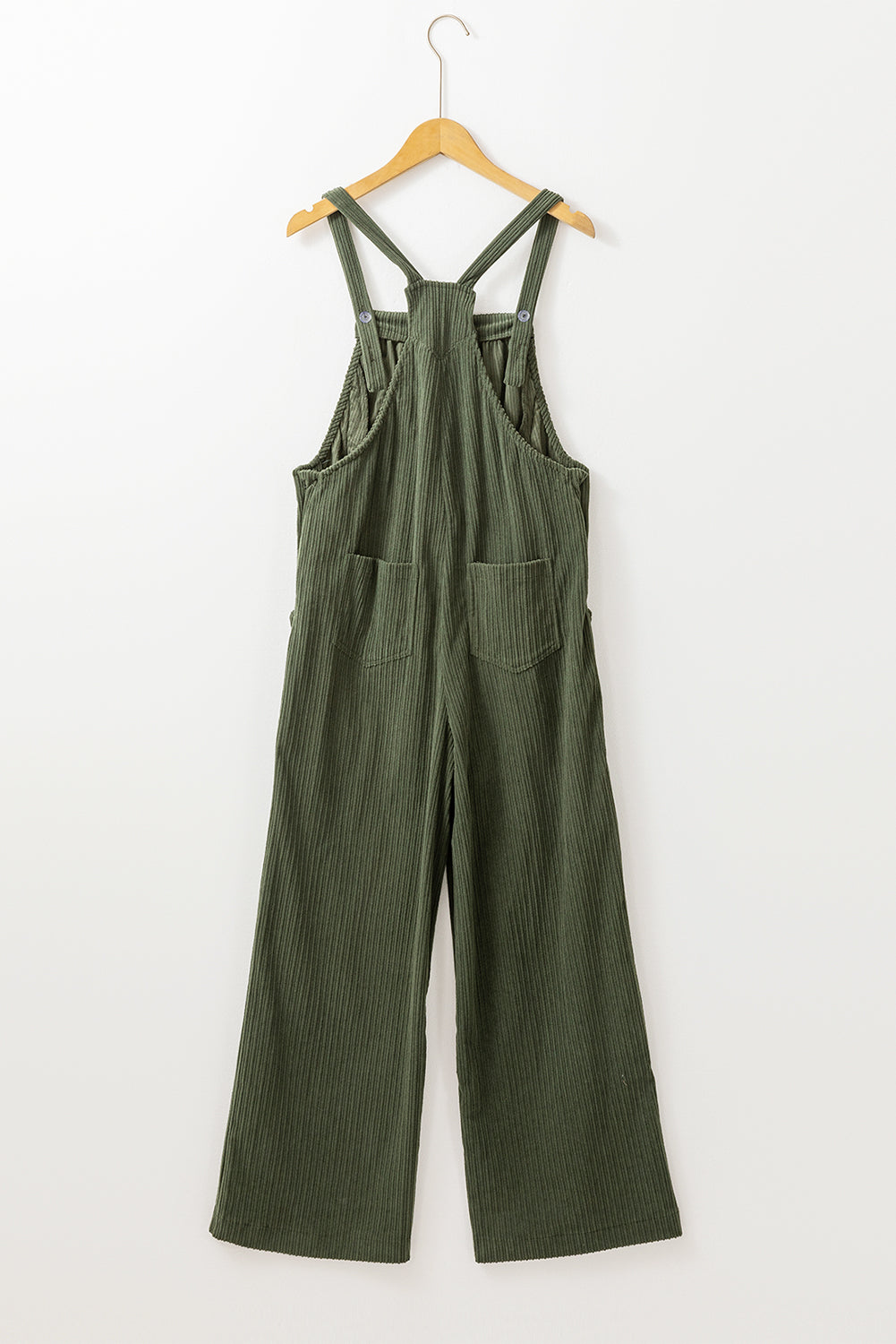 Junglegroene, effen, losvallende corduroy overall met zakken