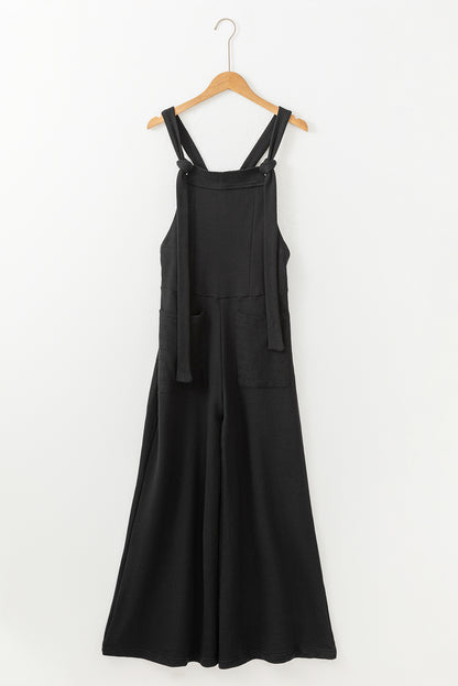 Black Knotted Straps Patch Pocket Wide Leg Jumpsuit