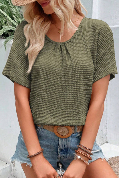 Moss Green Guipure Lace Patch Textured T-shirt