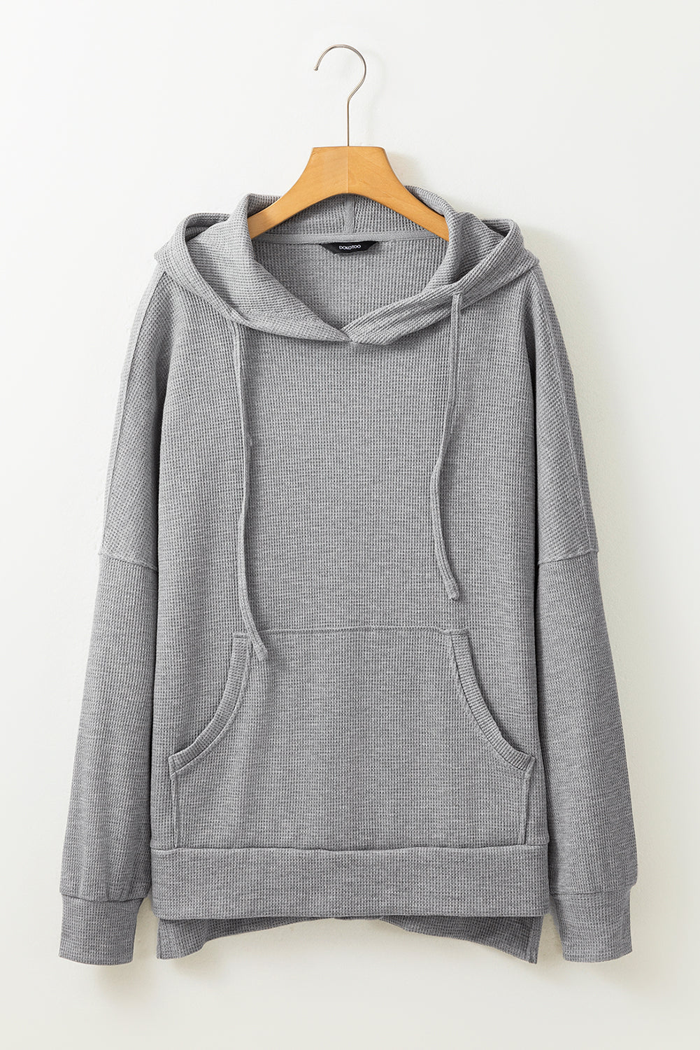 Grijze wafel gebreide fleece gevoerde high low oversized hoodie