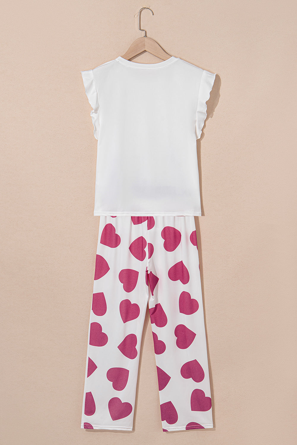 Roze gegolfde tanktop en hartprint broek lounge set