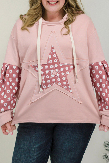 Delicaty Star Patch grafische bloemenkleurblok Drawstring plus size hoodie