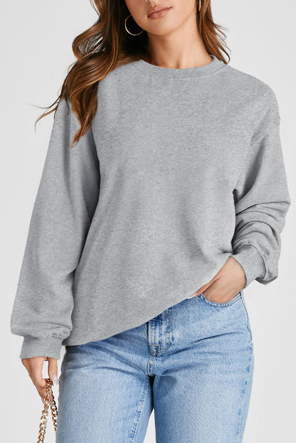 Orange Plain Drop Shoulder Crewneck Pullover Sweatshirt