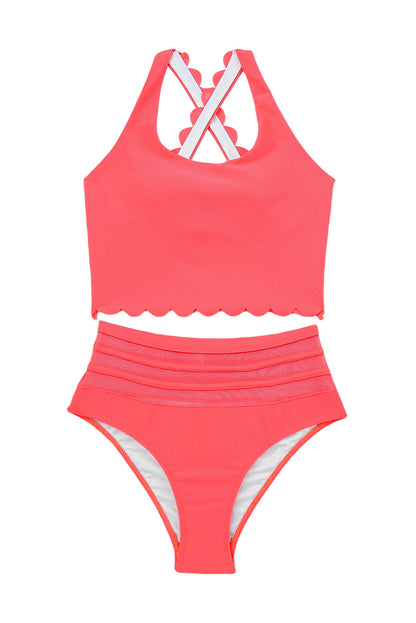 Roze geschulpte gekruiste bikini met hoge taille