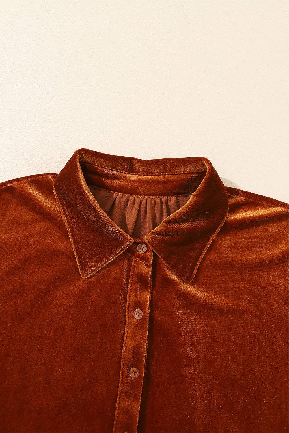 Chestnut 3/4 Sleeve Tunic Babydoll Velvet Shirt