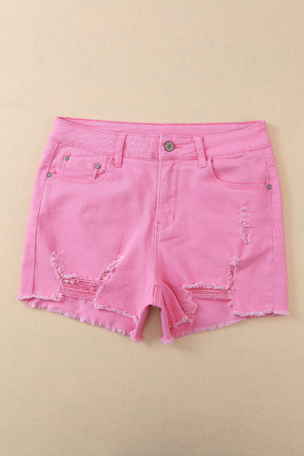 Rose effen kleur noodlijdende denim shorts