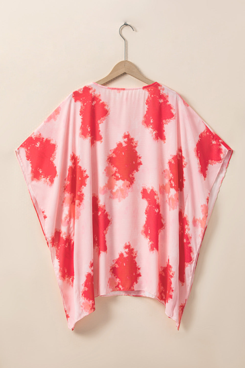 Red Plus Size Tie-dye Print 3/4 Sleeve Tunic Top