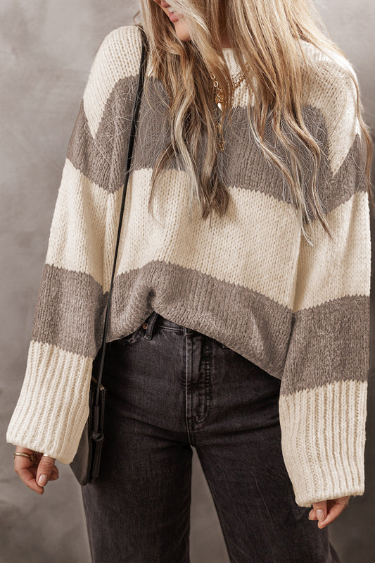 Simpelweg taupe colorblock losse pullover trui