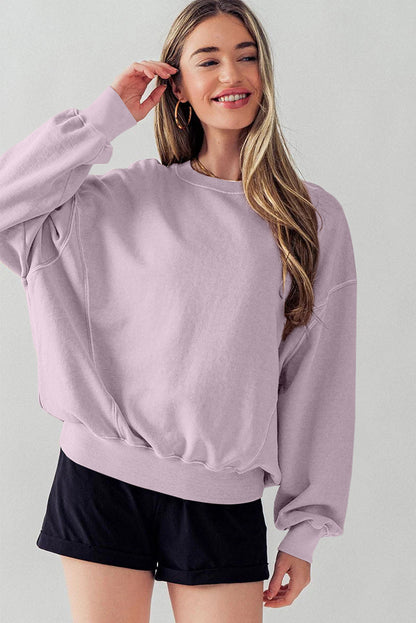 Orchidee Bloemblaadje Blootgestelde Naad Vleermuismouw Drop Schouder Sweatshirt