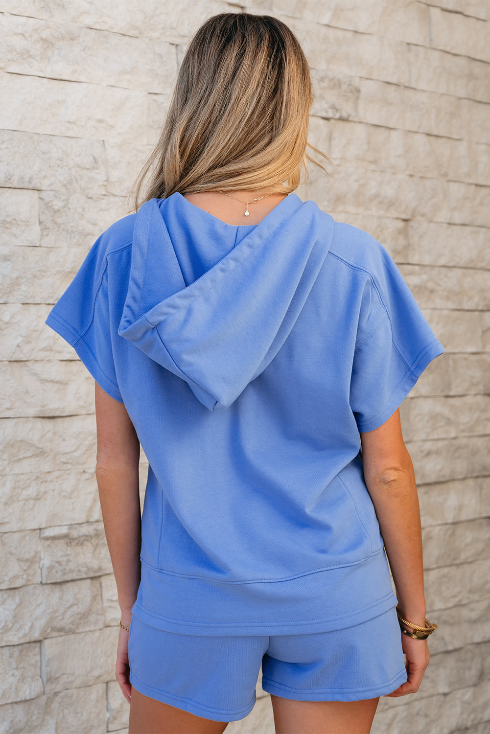 Sky Blue casual ritssluiting met korte mouwen en shorts set