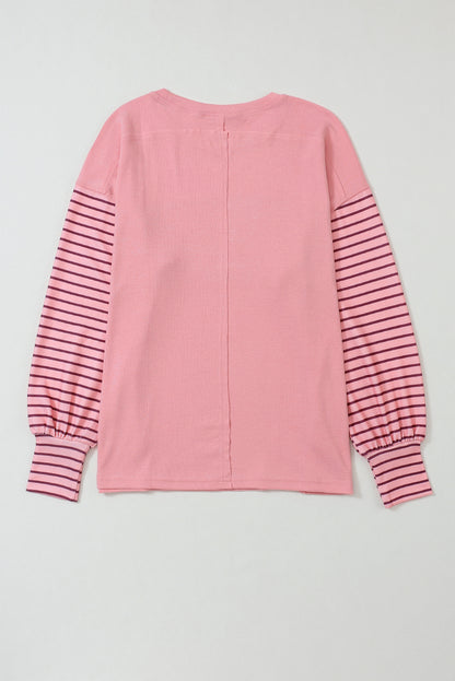 Peach Blossom Colorblock Striped Bishop Sleeve Top