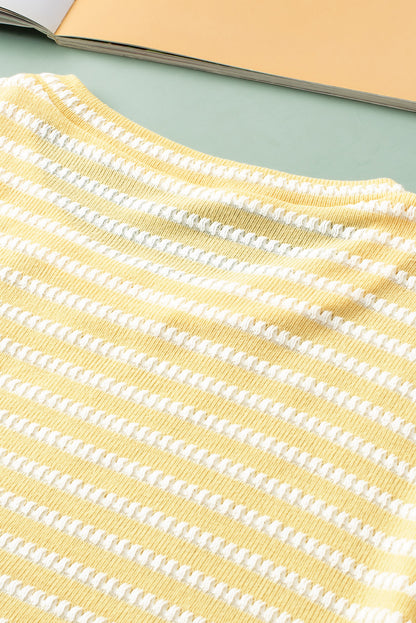 Yellow Stripe Short Puff Sleeve Plus Size Jumper