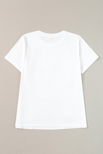 T-shirt met ronde hals en witte bloemenapplicatie