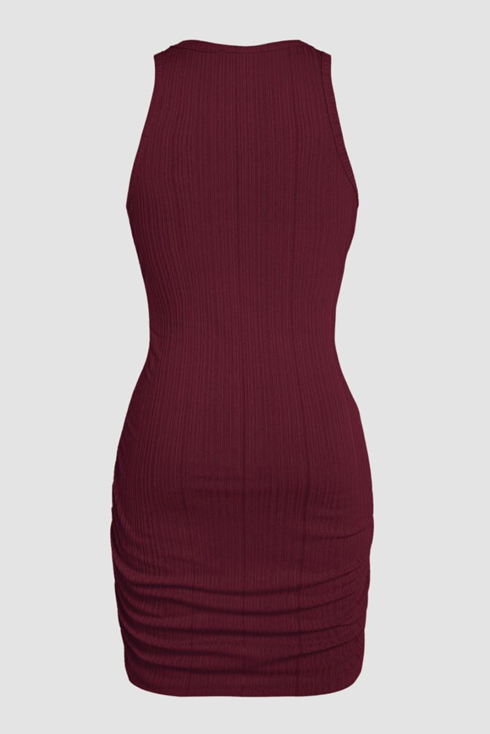 Rode Dahlia mouwloze bodycon-jurk met ruches