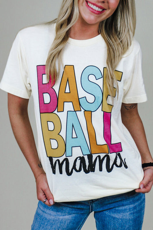 Wit Baseball Mama Multi Color Grafisch T-shirt