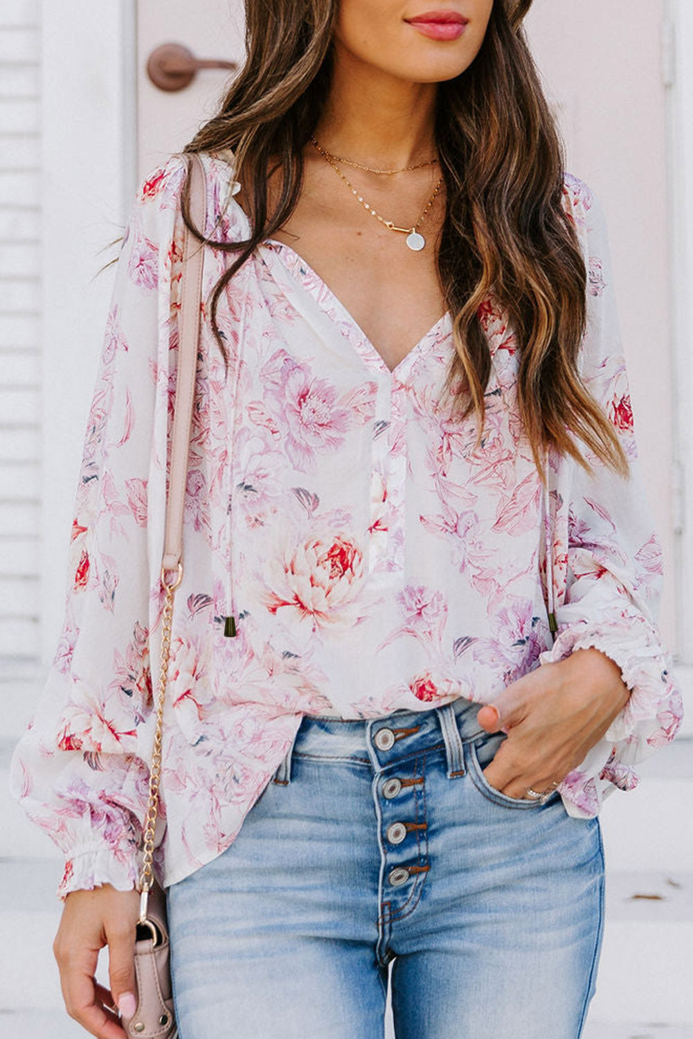 Multicolour Vibrant Floral Printed Ruffle Trim Blouse