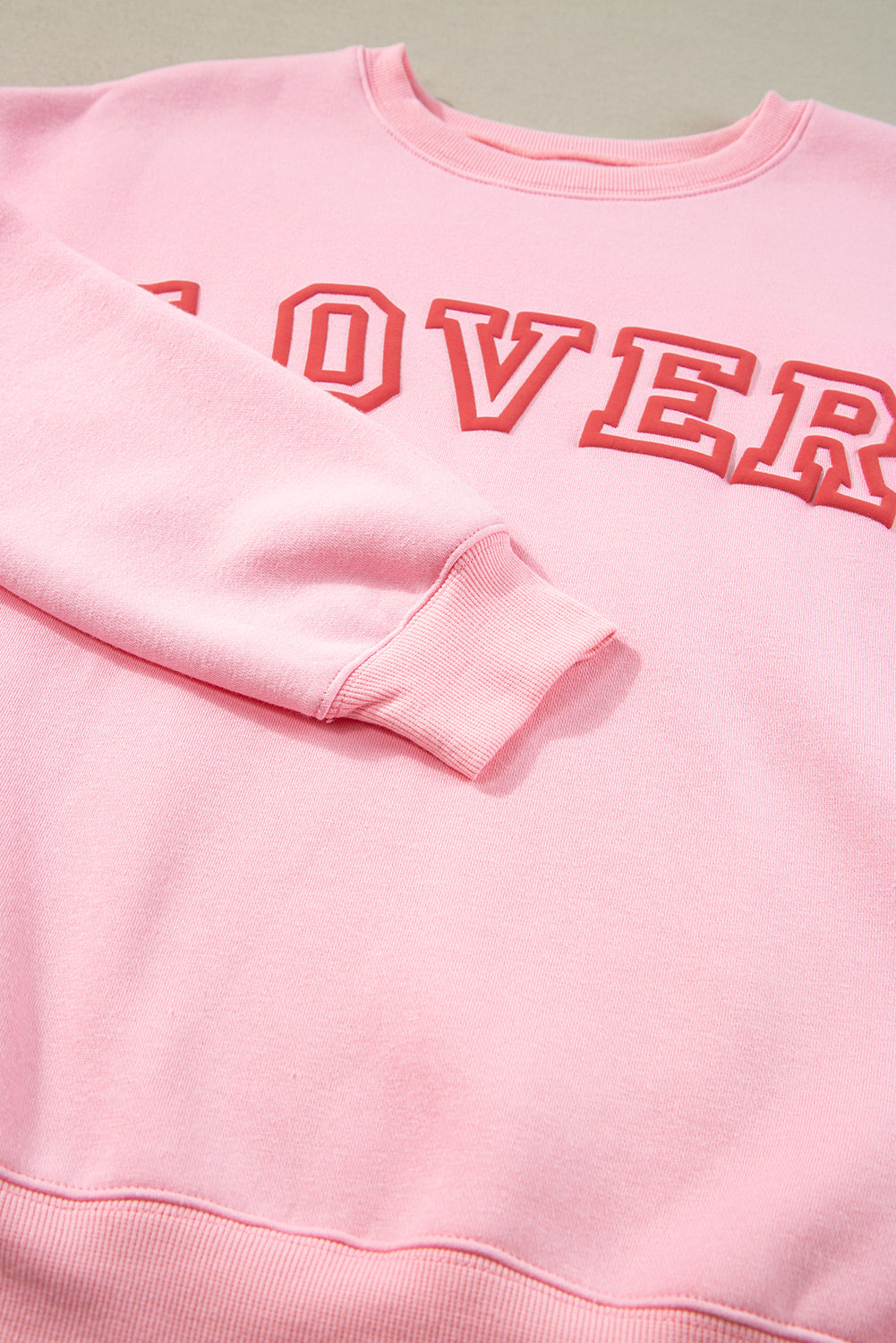 Roze LOVER Bladerdeegprint Pullover-sweatshirt met verlaagde schouder