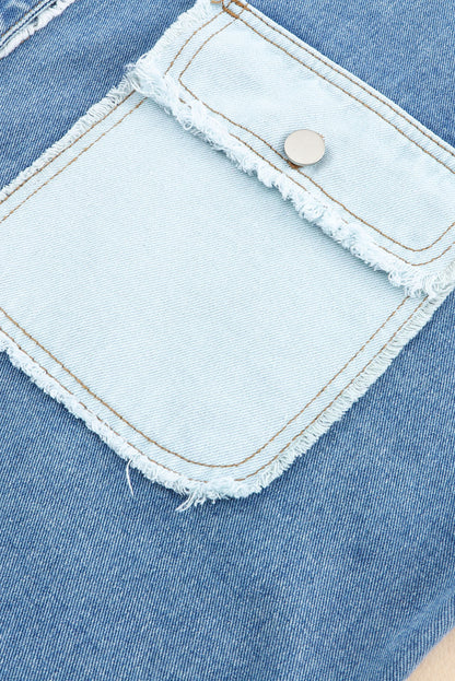 Blauw kleurblok gerafeld oversized denim jack met patchwork