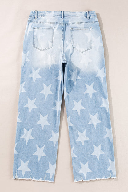 Beau Blue High Taille Star Patroon Plus Size Jeans