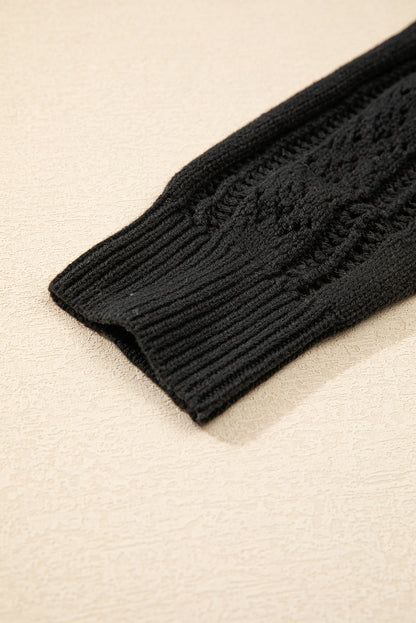 Black Open Knit Drop Shoulder Sweater Cardigan