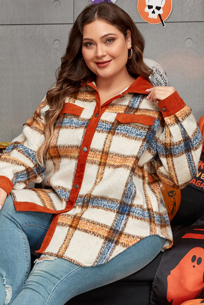 Bruine streep plus size geruite print kraag geknoopt jasje