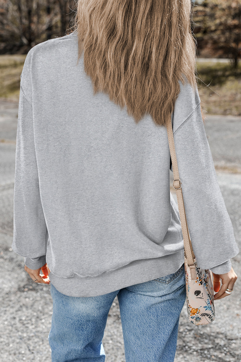 Orange Plain Drop Shoulder Crewneck Pullover Sweatshirt