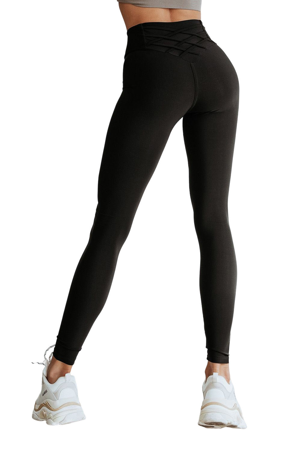 Zwarte legging met gekruiste buikcontrole en hoge taille