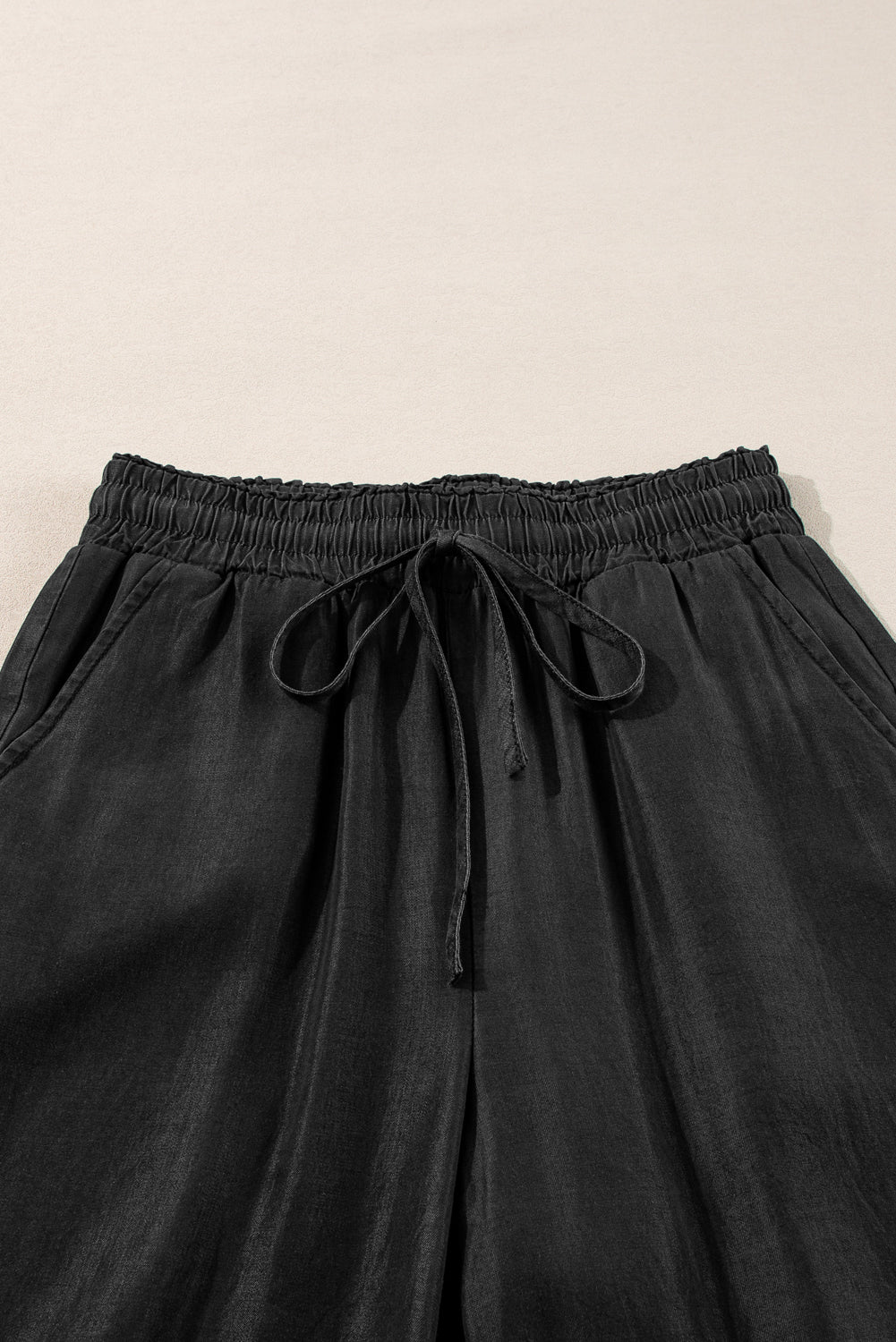 Black Drawstring High Taille Wide Leg Denim Pants