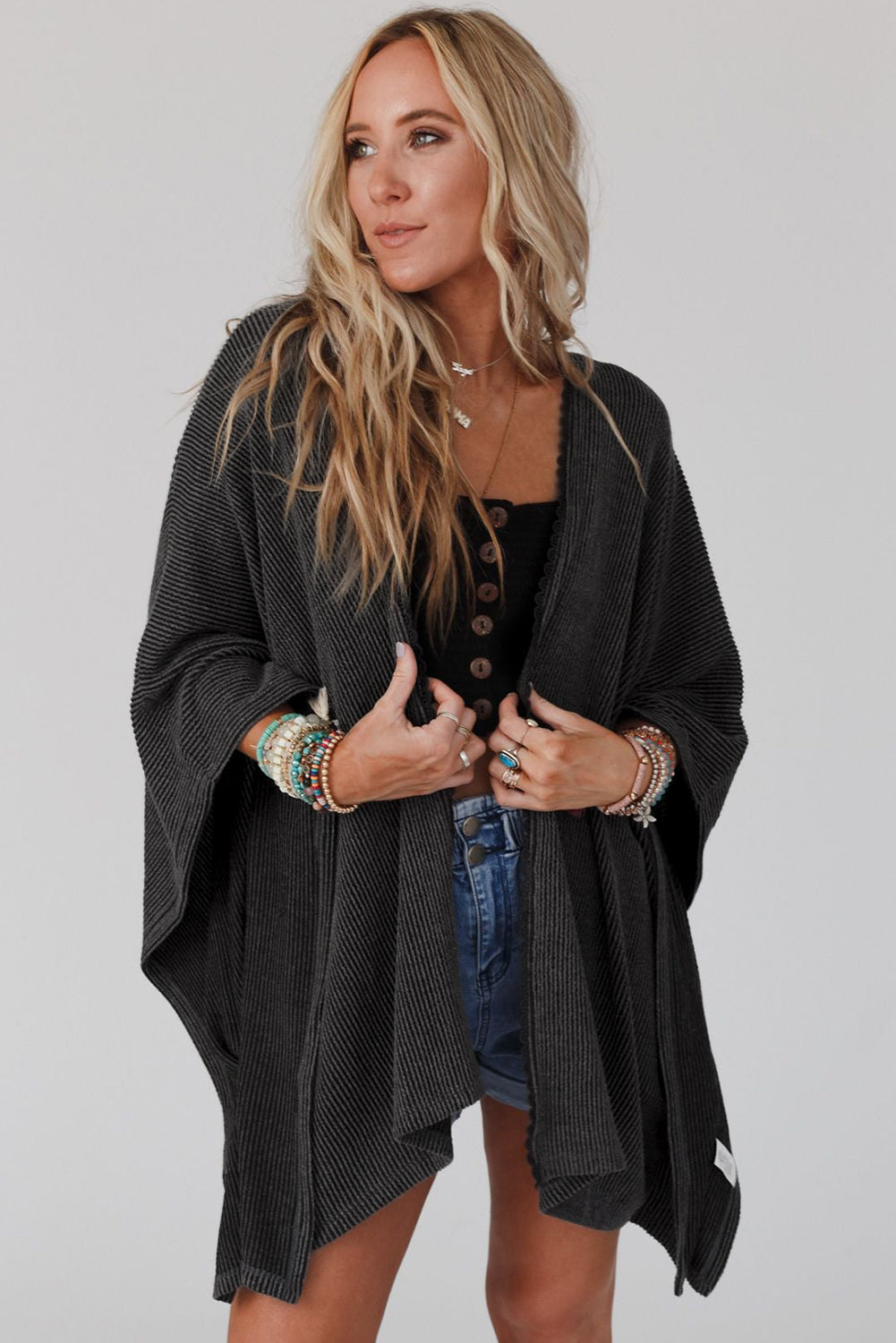 Zwarte oversized kimono met kanten rand