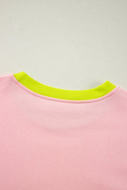 Lichtroze grote maten colorblock sweatshirt met patchwork en ronde hals