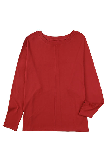 Red Solid Color Patchwork Long Sleeve Top