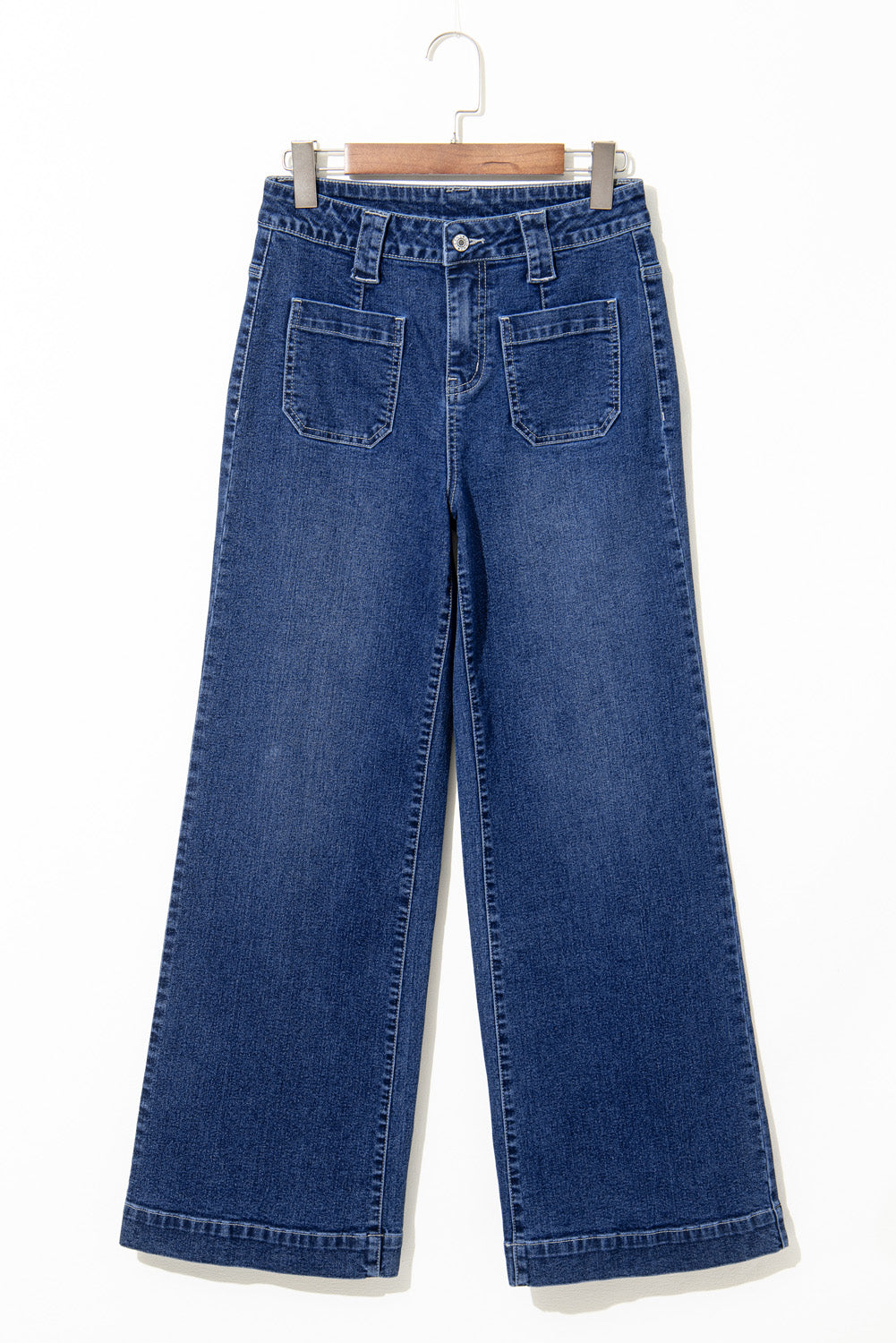 Zeil blauw wide poot pocket hoge taille jeans