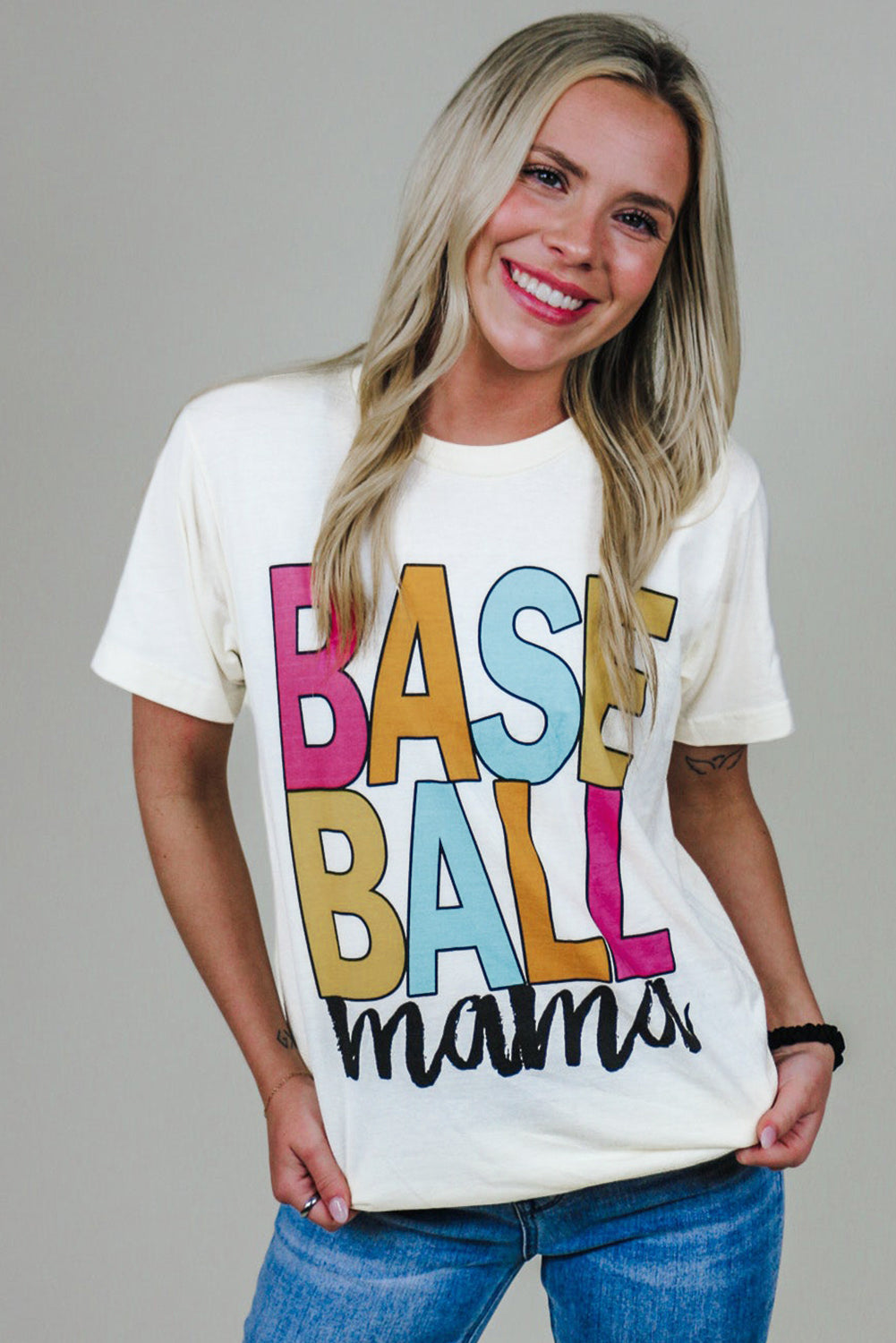 Wit Baseball Mama Multi Color Grafisch T-shirt