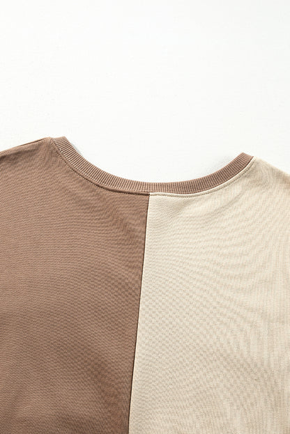 Parchment Colorblock Henley High Low Oversize Sweatshirt