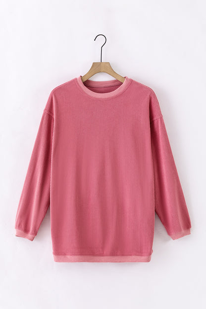 Strawberry Pink Ribbed Corduroy Oversized Sweatshirt