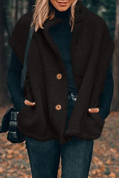 Zwarte Sherpa Stand Collar Jacket Vest