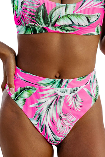 Getextureerd bikinibroekje met roze tropische print