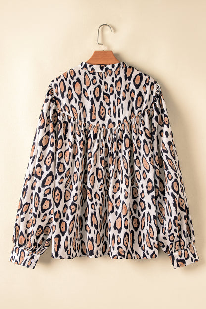 Jet Stream Oversized Leopard Print Balloon Sleeve Casual Shirt