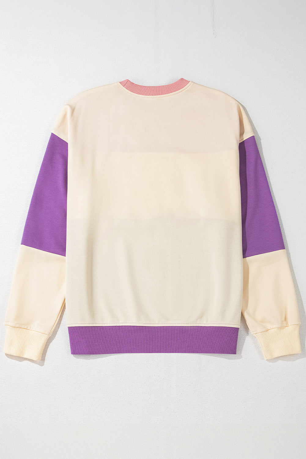 Weide mauve colorblock patchwork druppel schouder sweatshirt