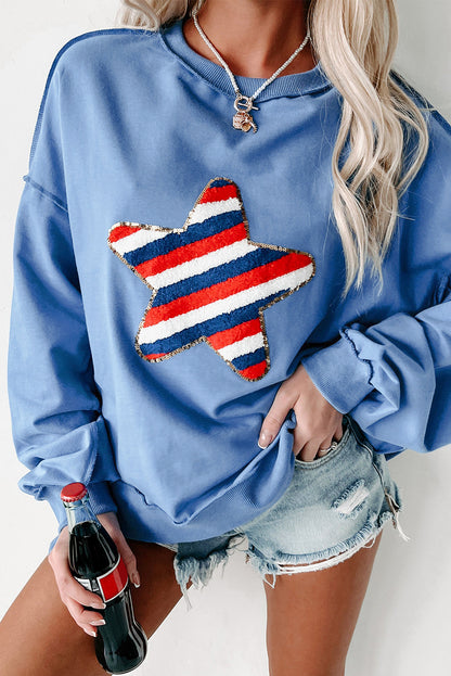 Sweatshirt met geborduurde ster in hemelsblauw paillettenpatroon in de VS