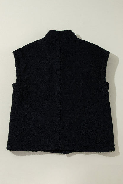 Zwarte Sherpa Stand Collar Jacket Vest