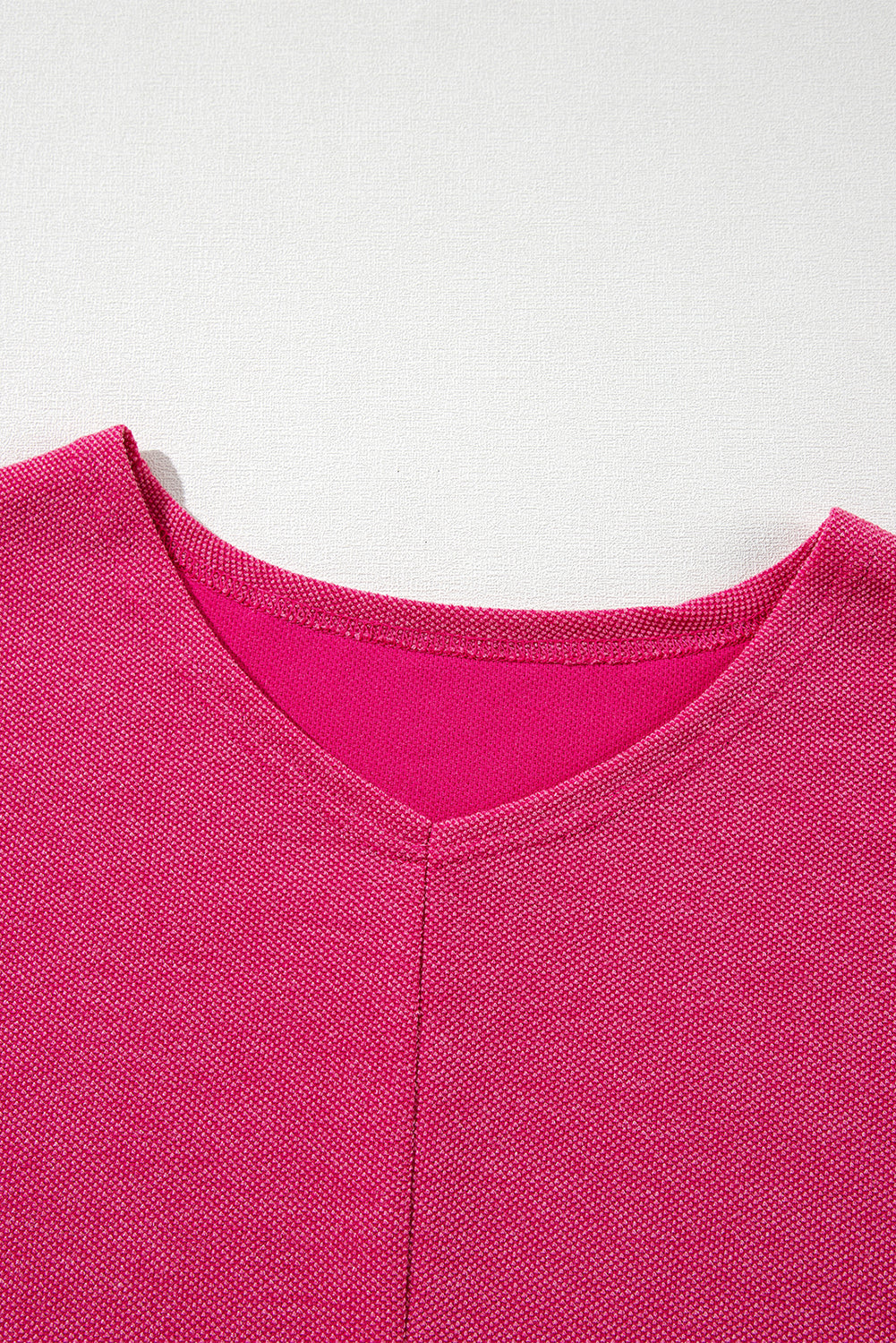 Rose Red Textured Long Sleeve V Neck Top