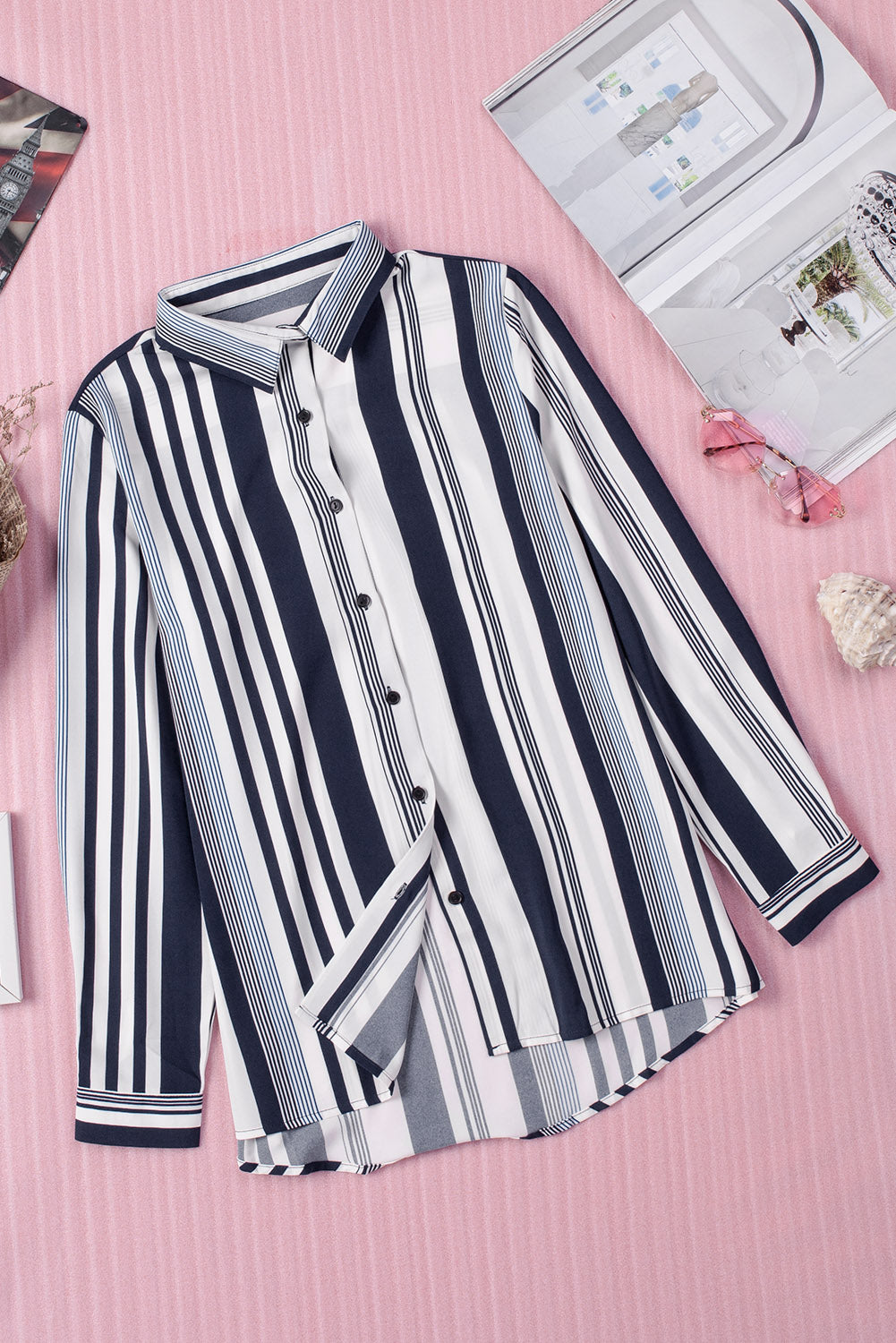 White Navy Striped Modern Women Shirt