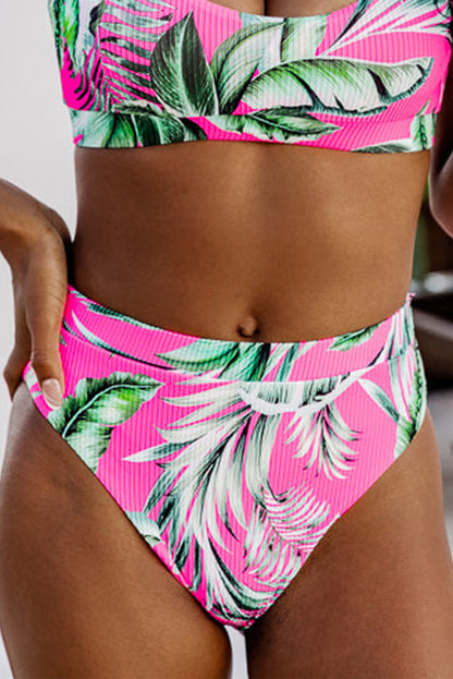 Getextureerd bikinibroekje met roze tropische print