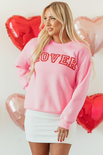 Roze LOVER Bladerdeegprint Pullover-sweatshirt met verlaagde schouder