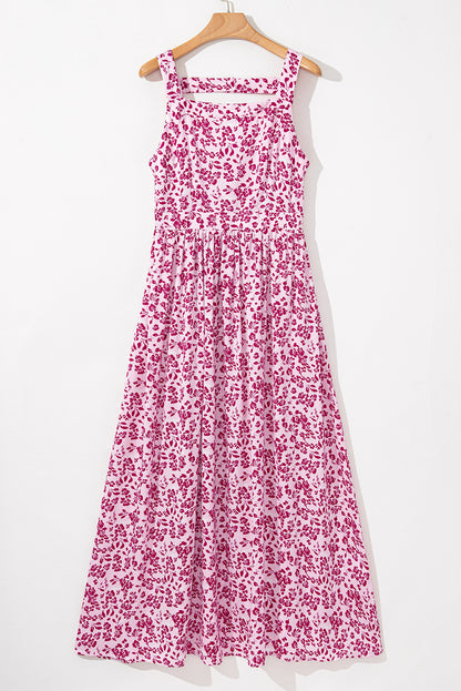 Roze bloemenuitgesneden Back Empire taille mouwloze maxi -jurk